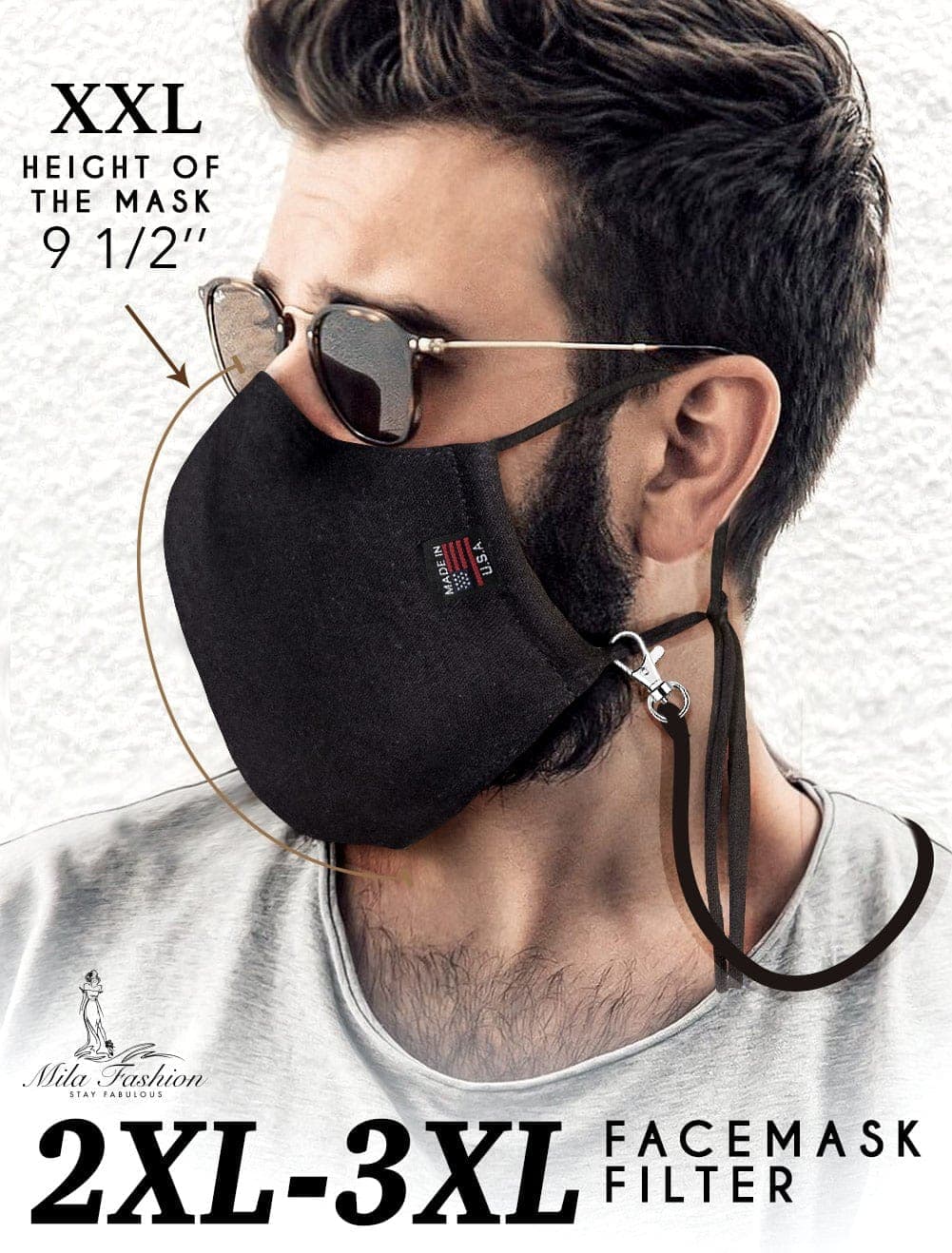 Organic Cotton Lightweight (2XL -3XL) EXTRA LARGE BEARD FACE MASK – FILTER + LANYARD - Mologoko Couture
