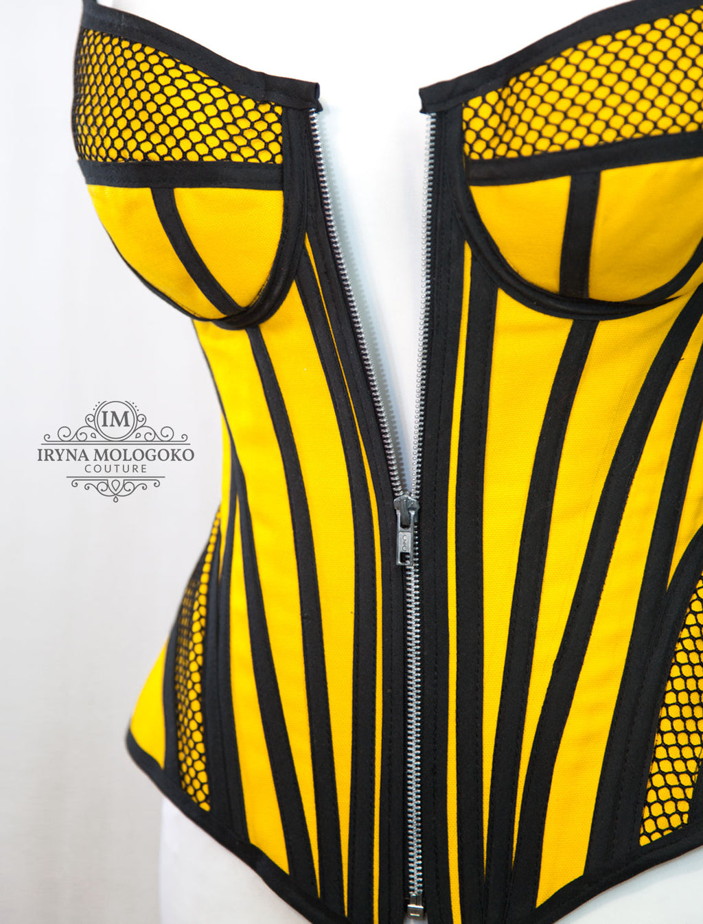 Ferrari Yellow Organic Canvas Front Zipper Corset Bustier - Mologoko Couture