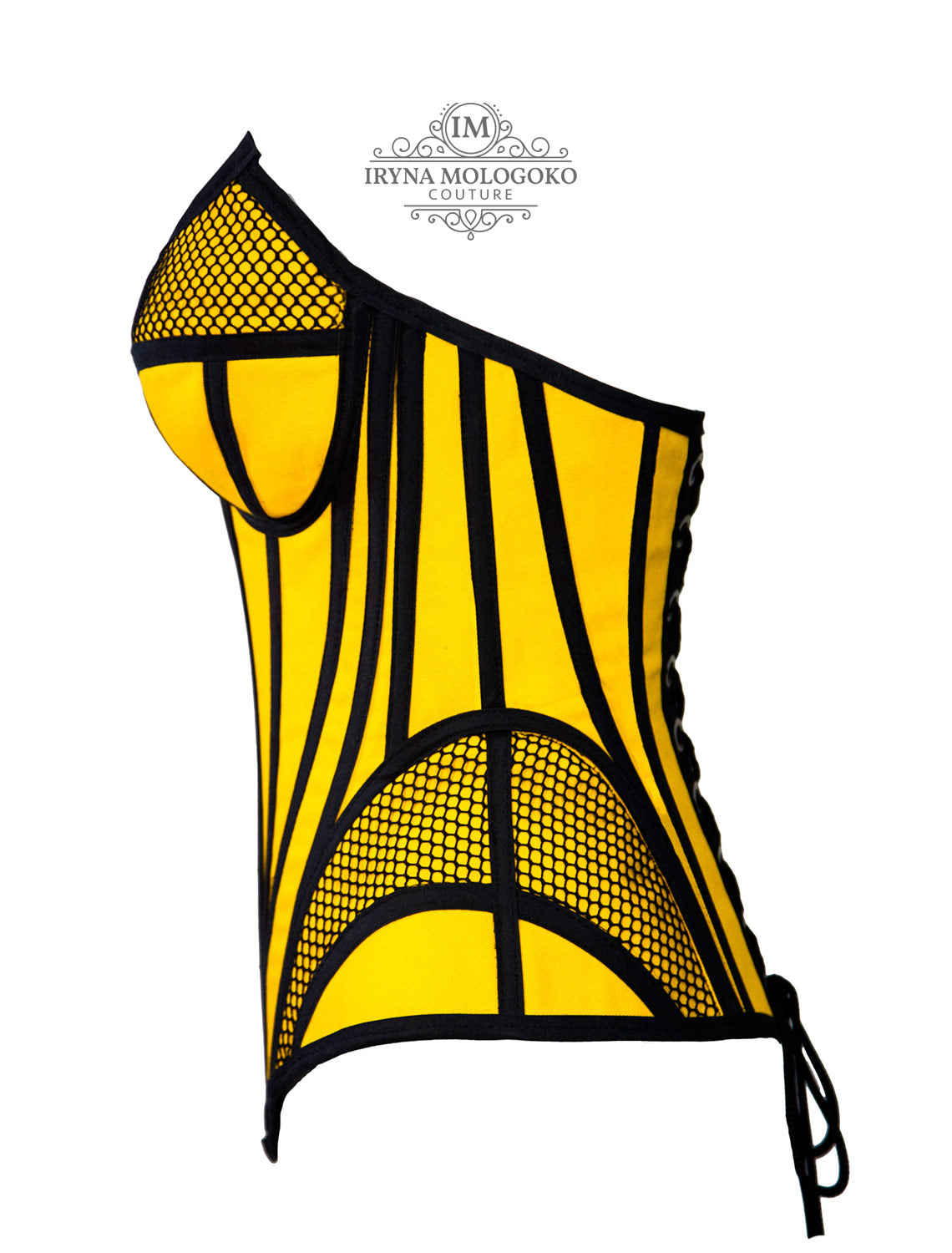 Ferrari Yellow Organic Canvas Front Zipper Corset Bustier - Mologoko Couture
