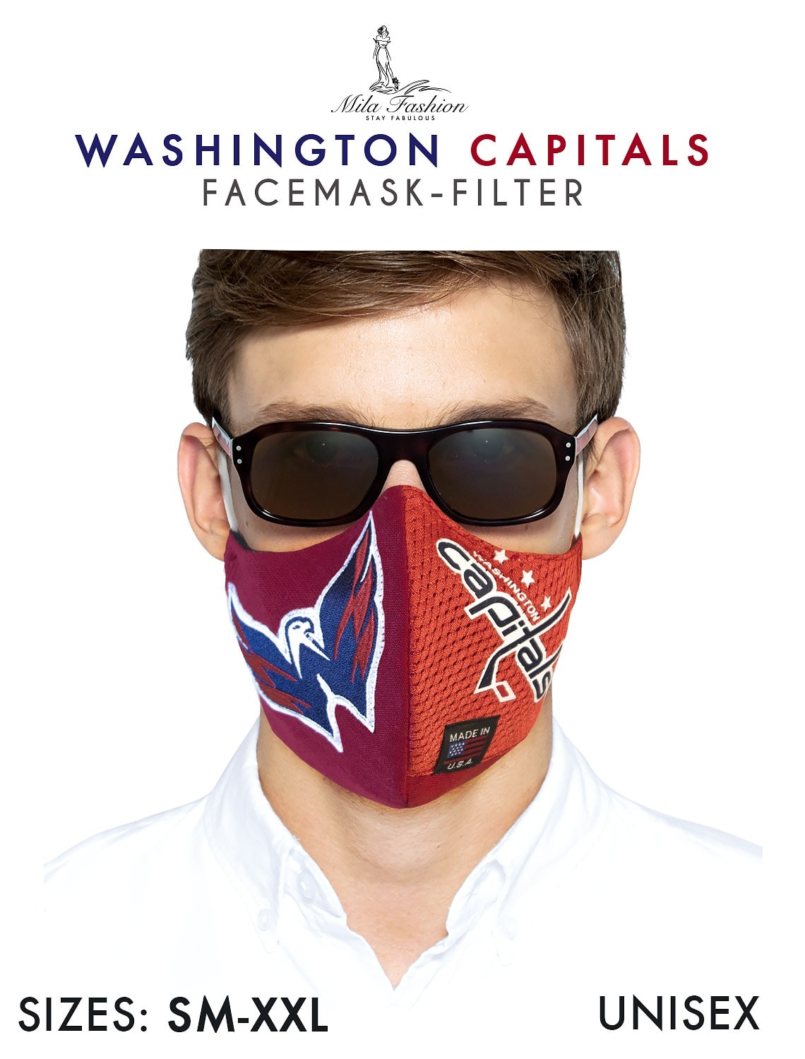 NHL WASHINGTON CAPITALS TEAM: EXTRA LARGE Facemask Filter + Lanyard - Mologoko Couture