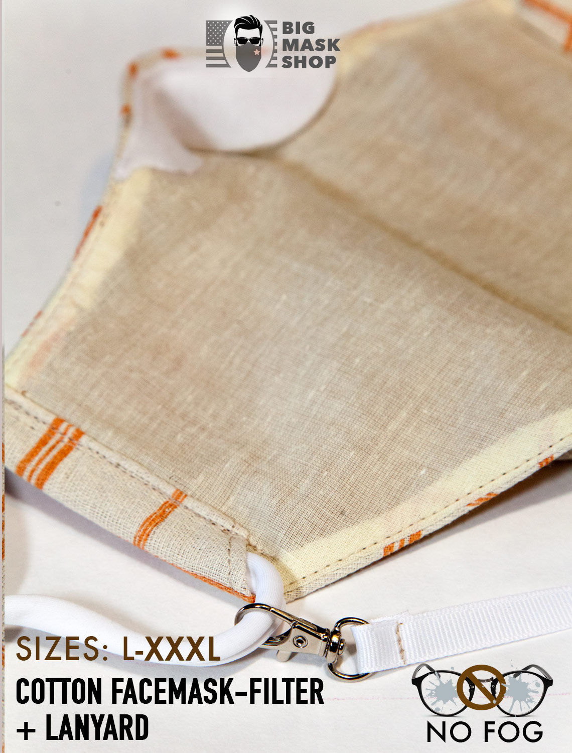 Summer Organic 100% Cotton (L -3XL) EXTRA LARGE BEARD FACE MASK FILTER + LANYARD - Mologoko Couture