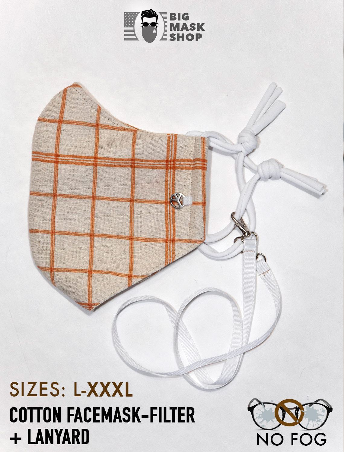 Summer Organic 100% Cotton (L -3XL) EXTRA LARGE BEARD FACE MASK FILTER + LANYARD - Mologoko Couture