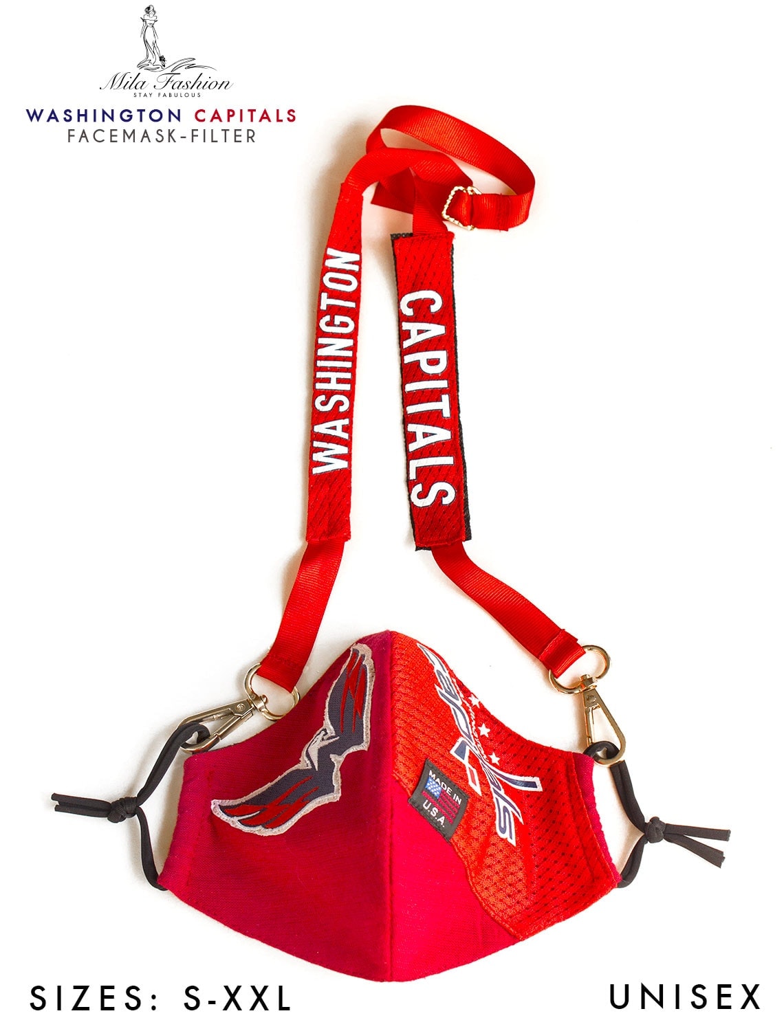 NHL WASHINGTON CAPITALS TEAM: EXTRA LARGE Facemask Filter + Lanyard - Mologoko Couture