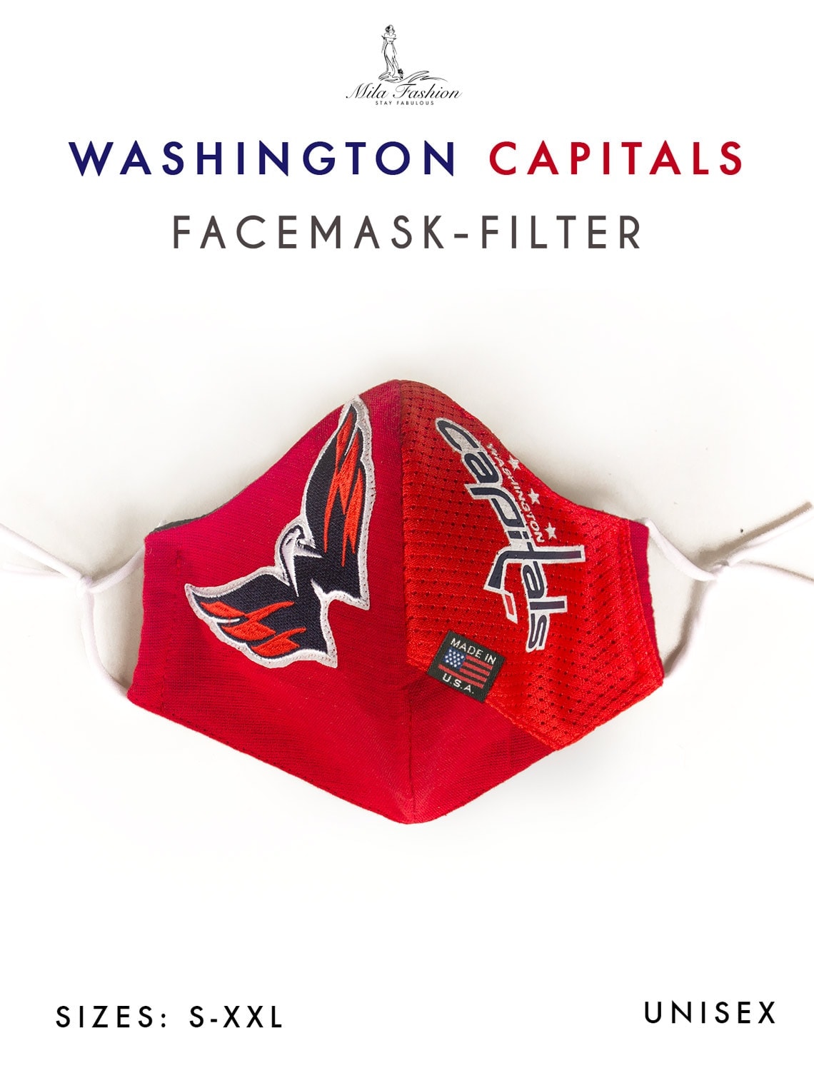 NHL WASHINGTON CAPITALS TEAM: EXTRA LARGE Facemask Filter + Lanyard - Mologoko Couture
