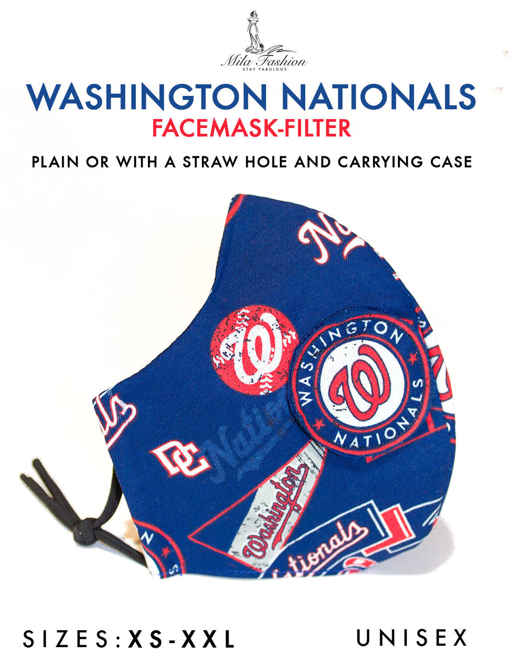 WASHINGTON NATIONALS TEAM: EXTRA LARGE Facemask Filter + Lanyard - Mologoko Couture