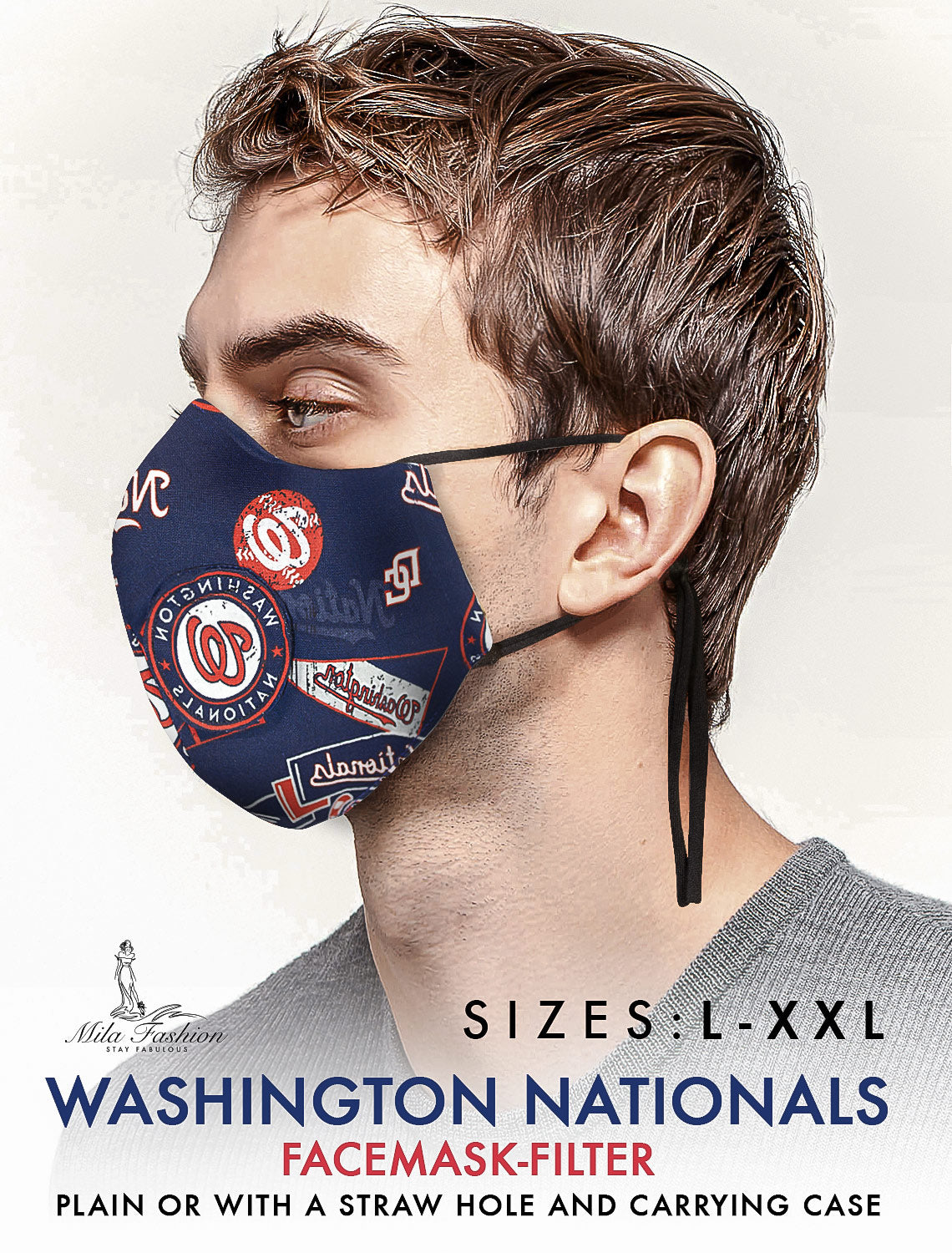 WASHINGTON NATIONALS TEAM: EXTRA LARGE Facemask Filter + Lanyard - Mologoko Couture